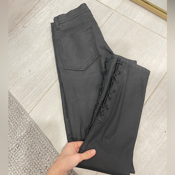 Dynamite Denim - Dynamite Kate Jeans Size 29 Black With Smooth Finish Corset Cross Tie Bottom